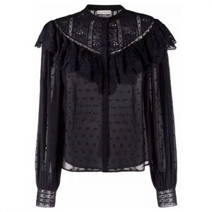 ULLA JOHNSON Sasha Blouse Black Embroidered Ruffle Lace Floral Top